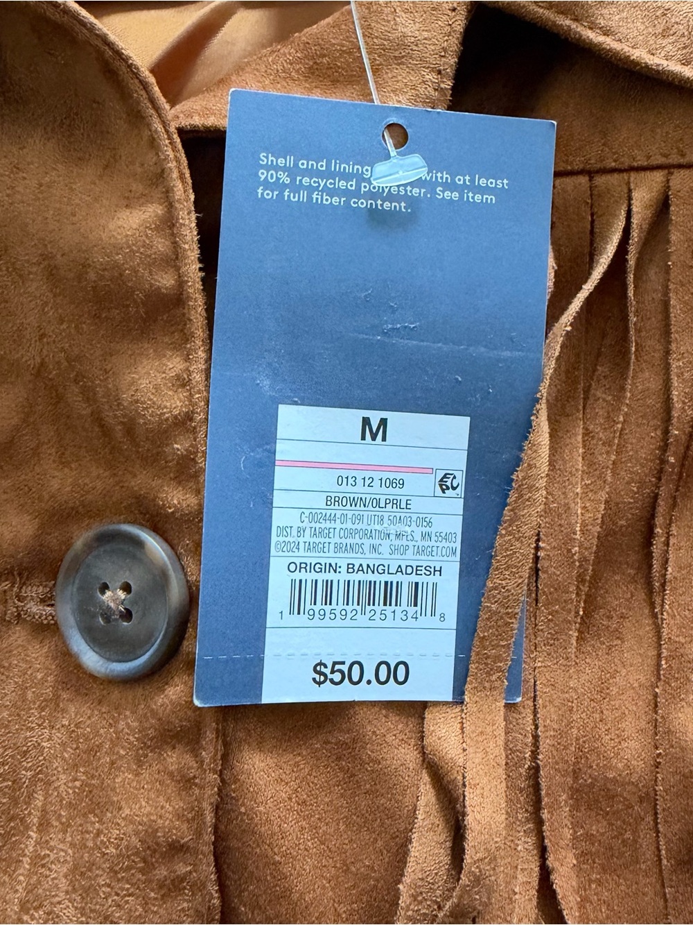 Universal Thread Women’s Tan Brown Western Fringe Faux Suede Button-Front Jacket - Picture 9 of 9